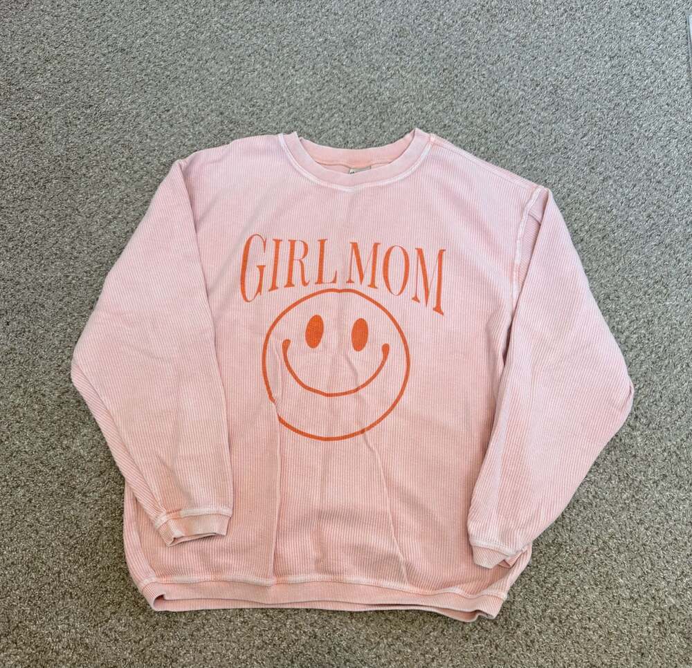 chicka-d Girl Mom Smiley Face Ribbed Sweatshirt Pink Size M